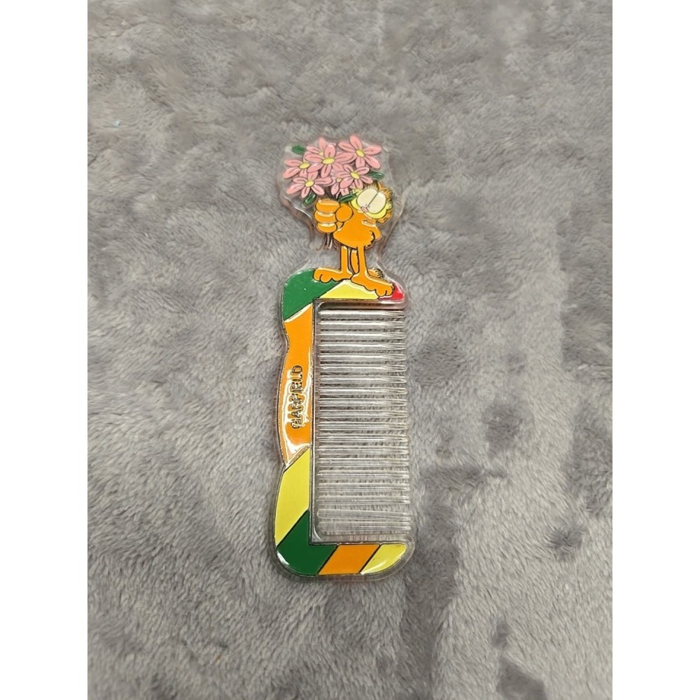 Vintage Garfield Hair Comb Acrylic Retro Jim Davis Cartoon Character Flowers
